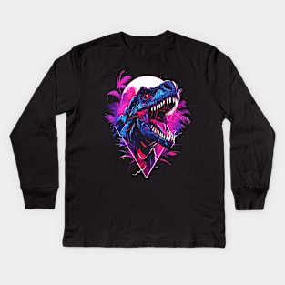 Synthwave T-Rex Kids Long Sleeve T-Shirt